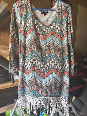 Boho Chevron Fringe Tunic - Multicolor